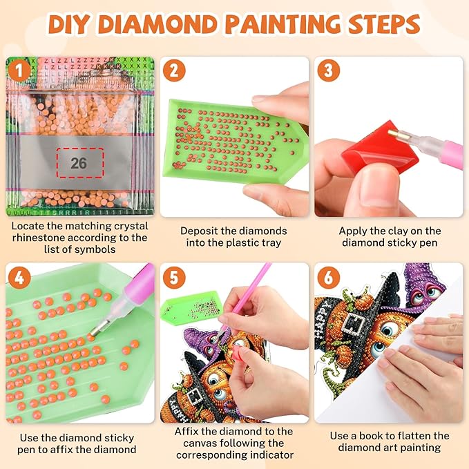 Bowetile Halloween Diamond Art Hanging Kits for Adults, Pumpkin Diamond Art Suncatchers, 5D Special Shape Diamond Painting Pendant Window Ornament Halloween Gifts for Home Garden Door Wall Decor