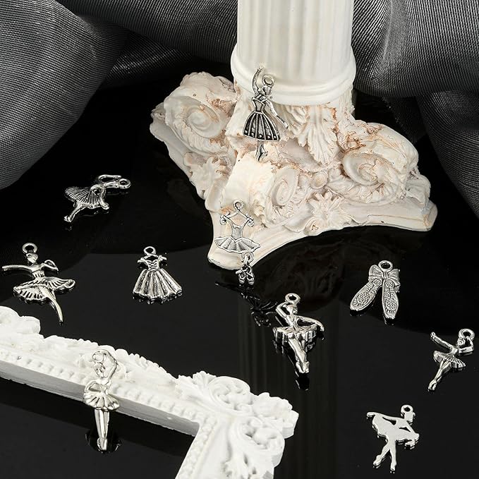DanLingJewelry 100Pcs 10 Styles Antique Silver Ballet Dancer Charms Ballet Dance Charms for Jewelry Making Crafting
