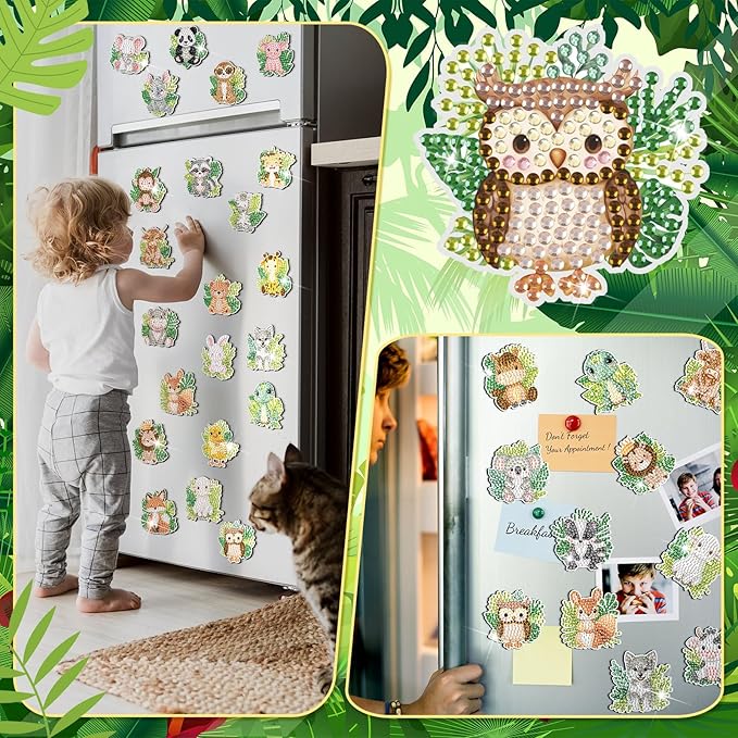 Xuhal 30 Pcs Jungle Animal Diamond Painting Magnets Safari Animal Diamond Art Magnets Kits for Adults Zoo Woodland 5D Rhinestone Refrigerator Magnetic Sticker for DIY Crafts Fridge Wildlife Gifts