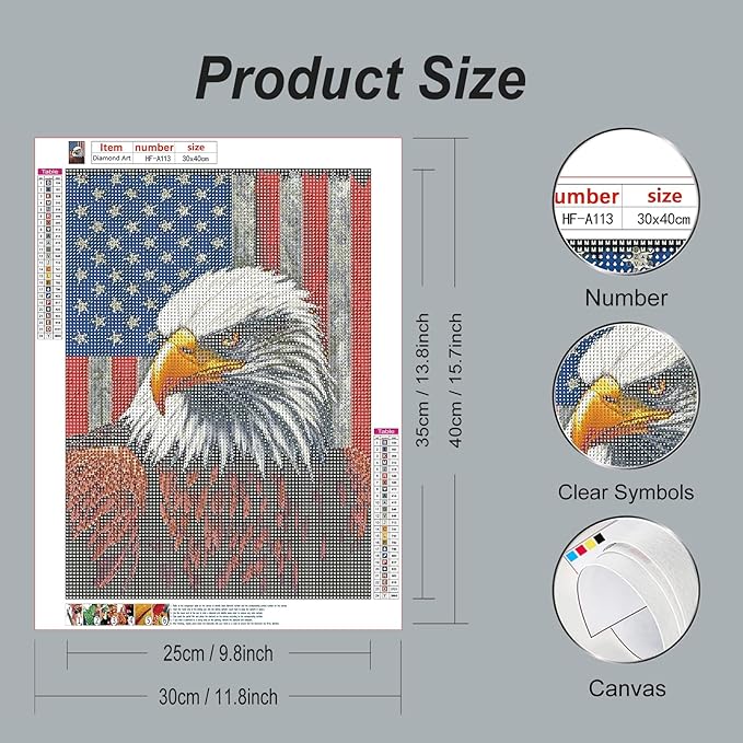 hill froeistung Eagle Diamond Art Painting Kits for Adults,Flag Diamond Art for Beginners, 5D DIY Full Drill Round Gem Art Craft Home Wall Decor Gift 12x16 inch,Bird