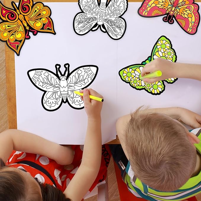 Bosctanuc 24 PCS Butterflies Velvet Coloring Cardstock - No-Mess Fuzzy Art Coloring Kit for Kids & Adults,Stress-Relief Craft Set for Classroom, Mother's Day Handmade Gifts & Spring Party Supplies