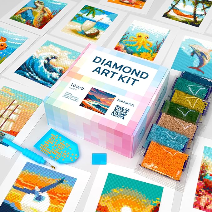 LuwoArte 15 Pack Diamond Painting Kits for Adults – Beach, Summer Vibes & the Sea Breeze – Full Drill DIY Paint Gem Art for Adults – Brilliant 5D Diamond Painting Kit – Relaxing Craft for Wall Décor