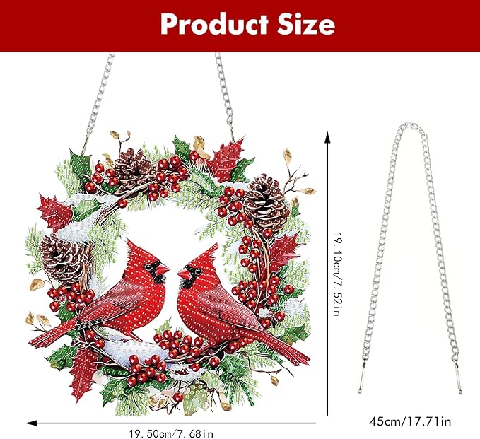 Miwixy Christmas Hanging Diamond Art Kits for Adults,Cardinal Special Shaped Crystal Birds Diamond Painting Ornament Kit DIY Double-Sided Pattern Window Pendant Gem Art Kit for Home Wall Decor