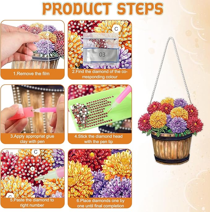 RICUVED Hanging Diamond Art Painting Kit, Special Shaped Crystal Craft Diamond Painting Pendant Kit for Adults Beginners, Barrel Flowers Hanging Acrylic Diamond Art Ornament Kit for Garden Wall Decor