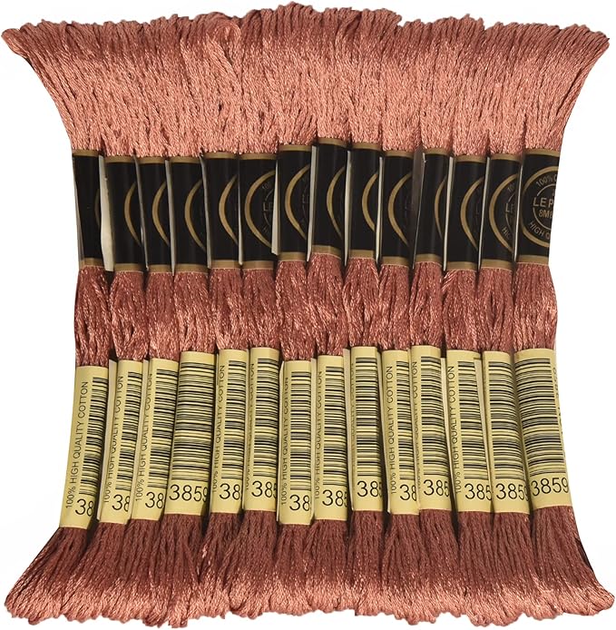 LE PAON Embroidery Floss, 14-Pack Six Strands 100% Long Staple Cotton Embroidery Thread, 8.7-Yard，Color Number：3859, Light Rosewood