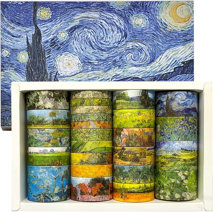 Funincloud Washi Tape Set Oil Painting Decorative Masking Tapes 25 Rolls Vintage Craft Tapes for Journaling Junk Journal Craft Scrapbook DIY Gift Wrapping