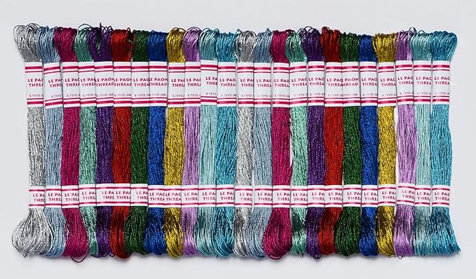 Metallic Embroidery Floss All Purpose Assorted Mix Colours Cross Stitch Tread Set 24 Skeins for Craft Needlework Hand Embroidery Bracelets