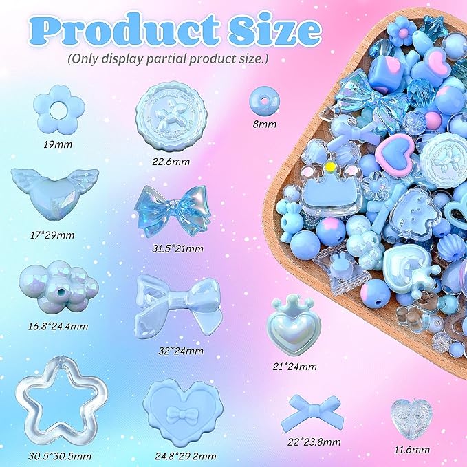 Omiposs 300Pcs Acrylic Beads for Bracelet Making with Cute Kawaii Charms, Beads & Assortments for Friendship Bracelets, Jewelry Making DIY Necklace Keychain Phone Charm Craft Gifts (Blue)