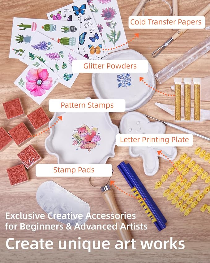 Air Dry Clay Kit for Adults, Pottery Kit for Beginners, 48 PCS Clay Kit with Acrylic Paints, Stamps, Sculpting Tools & Step-by-Step Guide - Crafts for Birthdays Xmas Gift & Decor