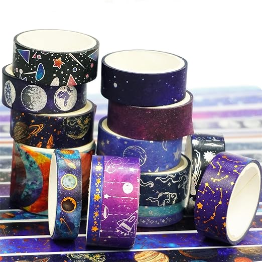YUBBAEX Galaxy Washi Tape Set Starry Gold Silver Foil Decorative Tapes for Arts, DIY Crafts, Journals, Planners, Scrapbook, Wrapping (Universe 19 Rolls)