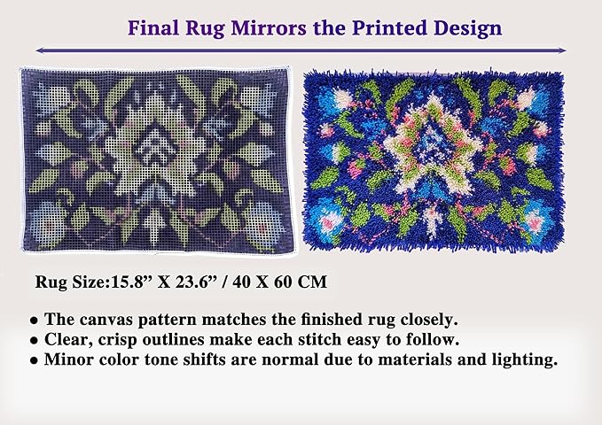 KitsMaster Latch Hook Kits for Beginner, Bright Floral Rug Making Craft Set, Perfect Craft Gift | Soothing Craft Kits for Seniors, Gifts & Relaxation, 23.6''x15.8' (Blue Blossom)