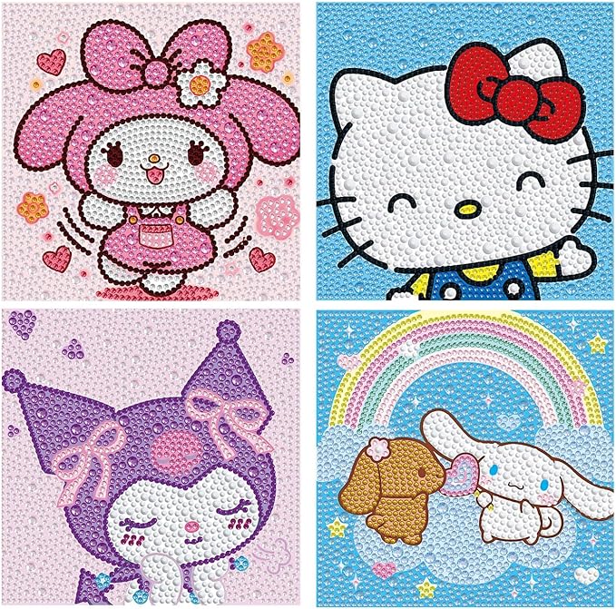 YSUNETER Diamond Painting Kits for Kids Beginner - 4 Pack DIY 5D Full Drill Diamond Art Kits for Children, Cute Animals Round Crystal Rhinestone Gem Art Crafts Home Wall Art Decor 5.9 x 5.9 Inches