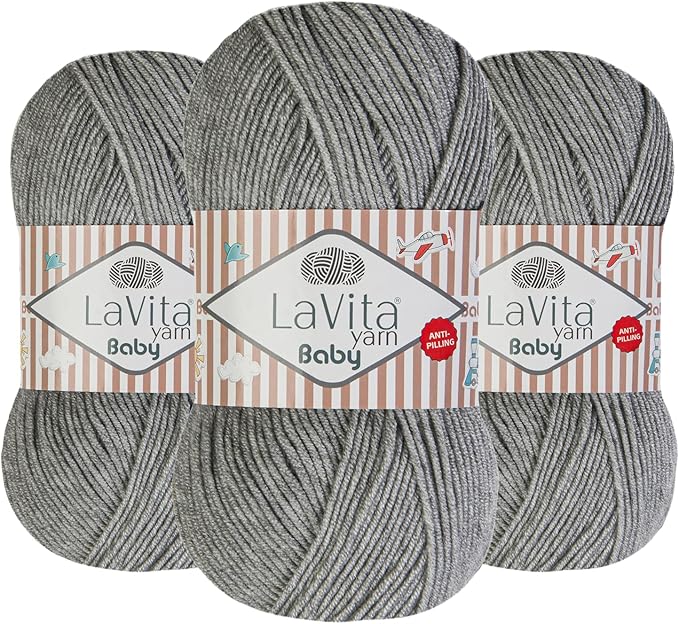 LaVita Baby Premium Anti-Pill Acrylic Yarn - 820 Yards, 3 x 3.5 oz - Warm, Airy Fiber with Silky Texture - Oeko-TEX Certified, Durable, Lightweight, Long-Lasting, Solid Pastel Colors - 3 Skeins Pack