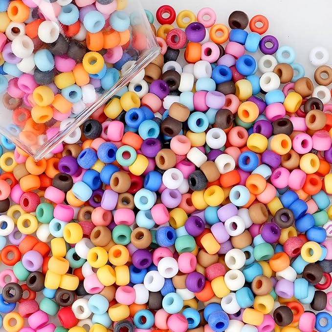 megoogo 1000 pcs pony beads frosted mixed color plastic beads for craft bracelet making matte bracelets supplies for braids diy key chain