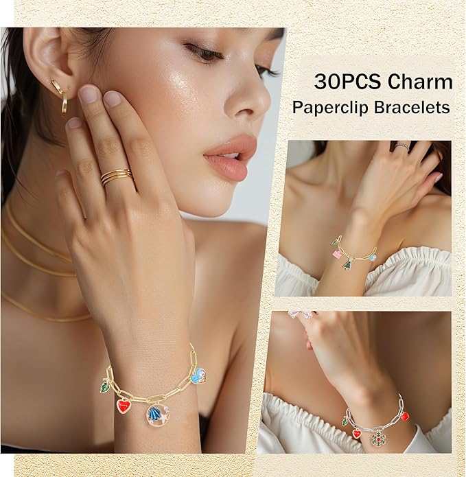 Wurosi 30PCS 18K Gold Plated Charm Bracelet Chains 6.3Inch Stainless Steel Bracelets Chain Bulk Link Bracelet with Lobster Clasps for Women DIY Bracelets Crafts Supplies(Gold+Silver)