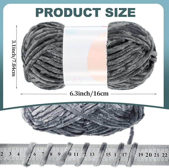 Xinnun 12 Skeins 1116 Yards Chenille Velvet Soft Thick Plush Yarn Bulk for Crocheting Knitting Blanket DIY Weaving Craft, 6mm, 3.5 Oz/Skein(Simple Color)