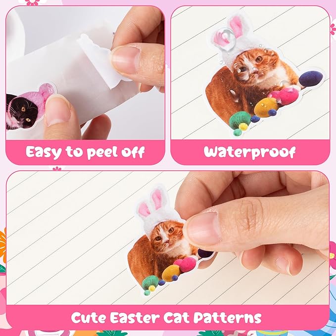 h1vojoxo easter cat sticker rolls - 1000pcs holiday cat dress up stickers for kids 16 designs funny self-adhesive stickers for easter party supplies easter eggs stickers for craft envelope cat lover