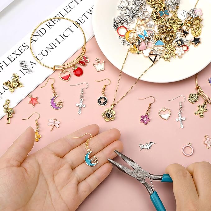 SANNIX 350Pcs Charm for Jewelry Making, Assorted Gold Enamel Charms, Mixed Bulk Antique Gold Tibetan Silver Jewelry Bangle Charm Pendants for Bracelet Necklaces Earrings Making Supplies