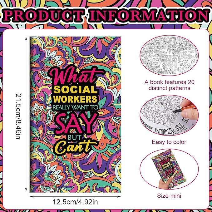 Tenceur 12 Pcs Social Worker Coloring Books Appreciation Gifts for Adult Social Worker Month DIY Art Stress Relief Relaxation Drawing Book Inspirational Patterns Bsw MSW DSW LCSW Office Supplies
