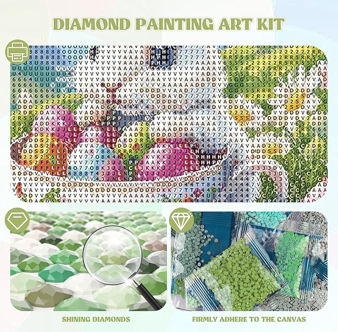 QENSPE Diamond Painting Easter Art Kits for Adults, DIY Cute Rabbit Full Drill Diamond Art Kit for Beginners, 5D Flower Round Diamond Dots Paintings Gem Crystal Crafts Home Wall Decor Gifts 30x30cm
