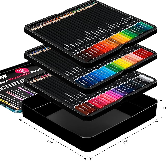 KALOUR Professional Watercolor Pencils with 2 Brush - 72 Colors - Beautiful Blending Effects with Wet or Dry - Ideal for Coloring Book - Water Soluble Pencils for Adults Beginners