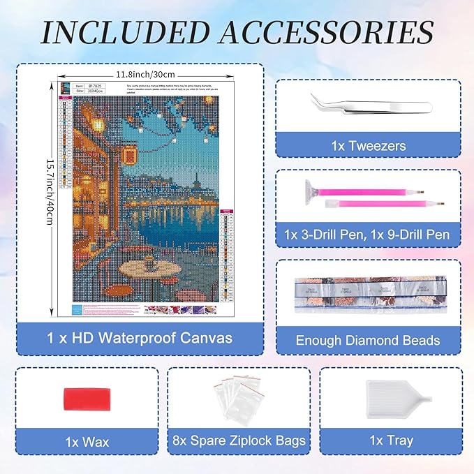 Camocin Diamond Art Kits for Adults Coffee, 5D City Landscape Diamond Painting Kits for Adults Beginners, DIY Street Full Round Dots Drill Gem Art Kit for Gift Home Wall Decor 12 x 16 Inch