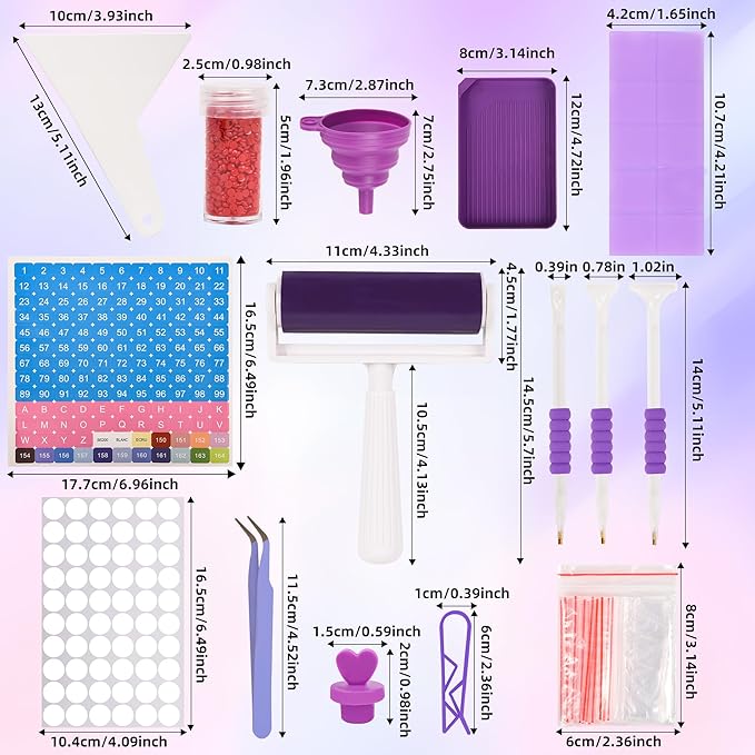 MERATIA Diamond Painting Storage Container, Diamond Art Kits for Adults Stackable Bead Organizer with Carrying Handle, Craft Storage Box with Accessories (Purple-10 Square+30 Round Bottles)