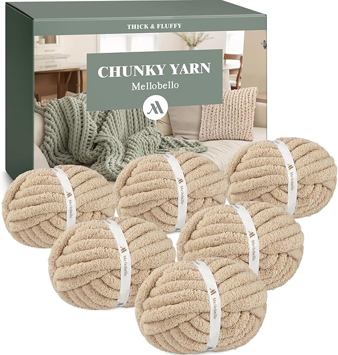Jumbo Chenille Chunky Yarn for Crocheting - Super Bulky Fluffy Chunky Yarn for Hand Knitting - Extra Thick Soft Blanket Big Yarn 6 Jumbo Pack (27yds,8 oz Each Skein)