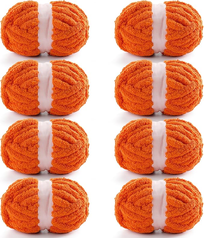 Chunky Chenille Yarn for Crocheting, Blanket Thick Yarn for Hand Knitting, Soft Yarn 28 Yds 7.7 Oz Each Skein (Orange Red)