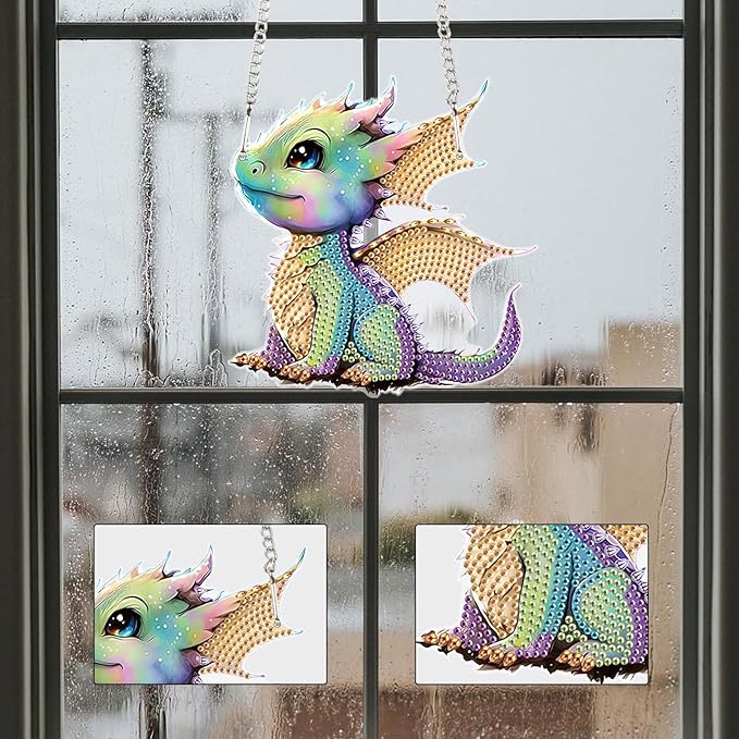 Flying Dragon Diamond Painting Hanging Kit, DIY 5D Special Shaped Crystal Rhinestones Diamond Art Pendant Ornament Acrylic, Fantasy Dragon Art for Wall, Door or Car Decoration, Handmade Craft Gift