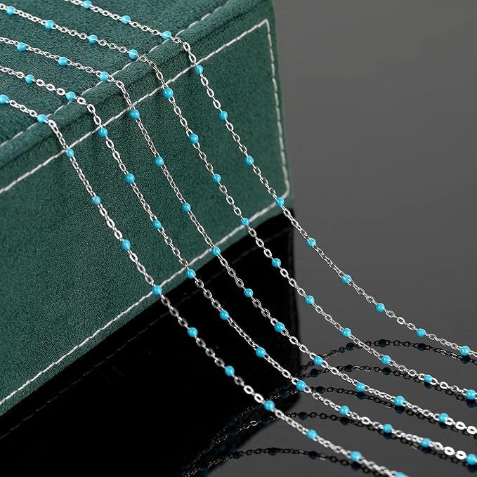 UMAOKANG 33 Feet/10M Stainless Steel Chain for Jewelry Making Light Blue Enamel Beaded Chain Bulk with Lobster Clasps and Jump Rings