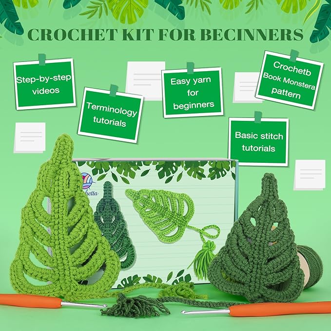 Crochetta Crochet Kit for Beginners, Amigurumi Crocheting Animals Kits w Step-by-Step Video Tutorials, Knitting Starter Pack for Adults and Kids, 2 Book Monstera Familly (40%+ Yarn Content)