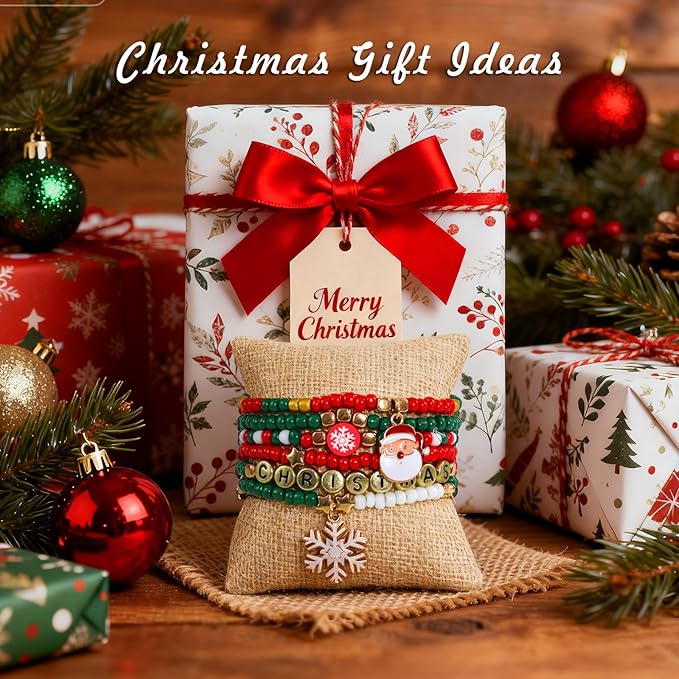 Redtwo Christmas Bracelet Making Kit, 2100 Pcs 4mm Glass Seed Beads Friendship Bracelet Kit, Holiday DIY Craft with Christmas Charms, Gifts for Crafts Lover