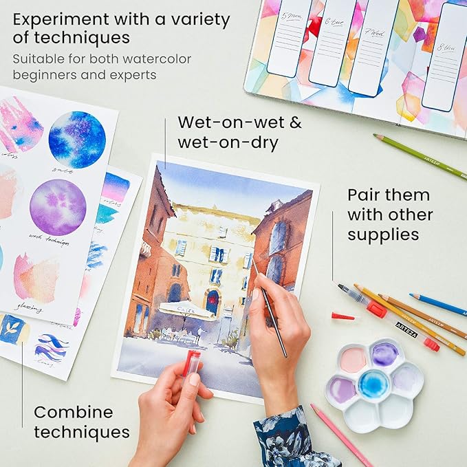 ARTEZA Watercolor Paint Set, 24 Colors, 12 ml / 0.4 fl oz Tubes, Highly Pigmented Watercolor Paints for Washes, Layering, Blending, and Everyday Watercolor Techniques