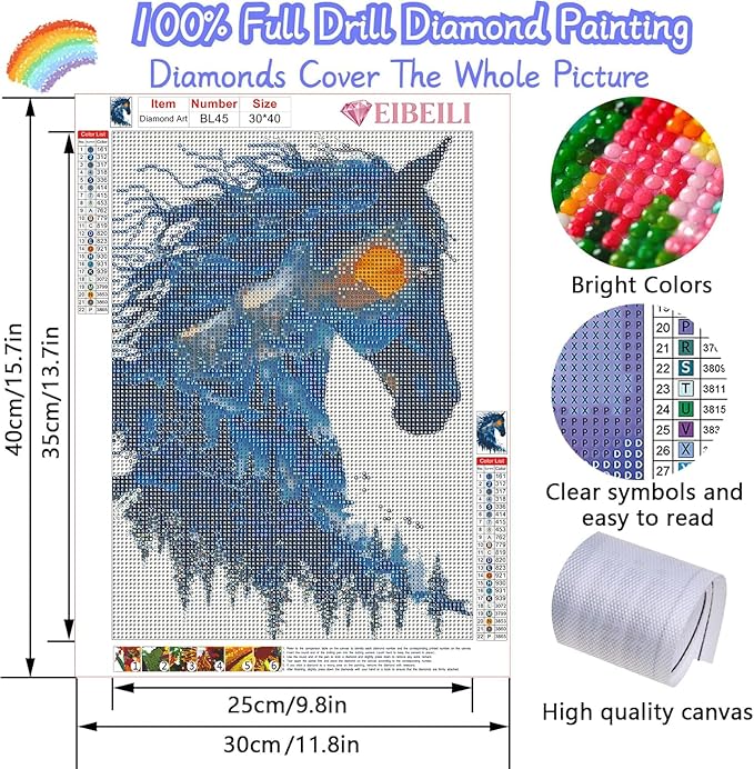 EIBEILI Diamond Art Kits for Adults, Forest Horse Diamond Painting Kits for Beginner Round 5D Full Drill Diamond Dots Crafts for Home Wall Decor Gifts 12x16 Inch