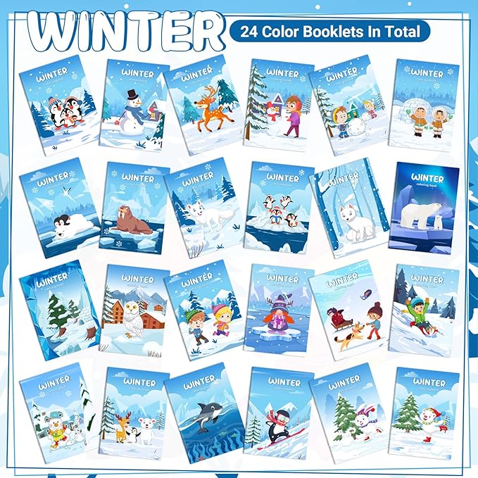 Liliful 24 Pcs Winter Coloring Book Bulk for Kids Winter Party Favors DIY Drawing Book with Polar Animals Patterns Small Activity Books Holiday Theme Birthday Goodie Bags