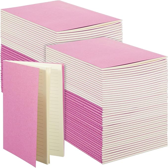 mimorou 100 pcs journals notebooks bulk - kraft softcover a5 small notebooks 5.5 inch x 8.3 inch notepads with 60 page 30 sheet for writing sketch travel office supplies(pink,lined)