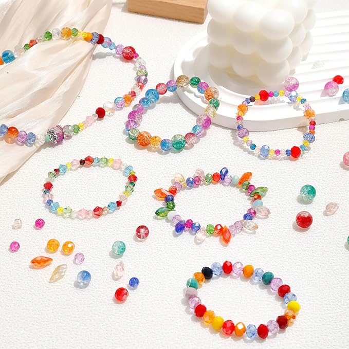 1000PCS Multicolor Glass Beads Rainbow Crystal DIY Bracelets Beads for Jewelry Necklace Wristband Earring Key Chain Crafts Kit (Colorful)