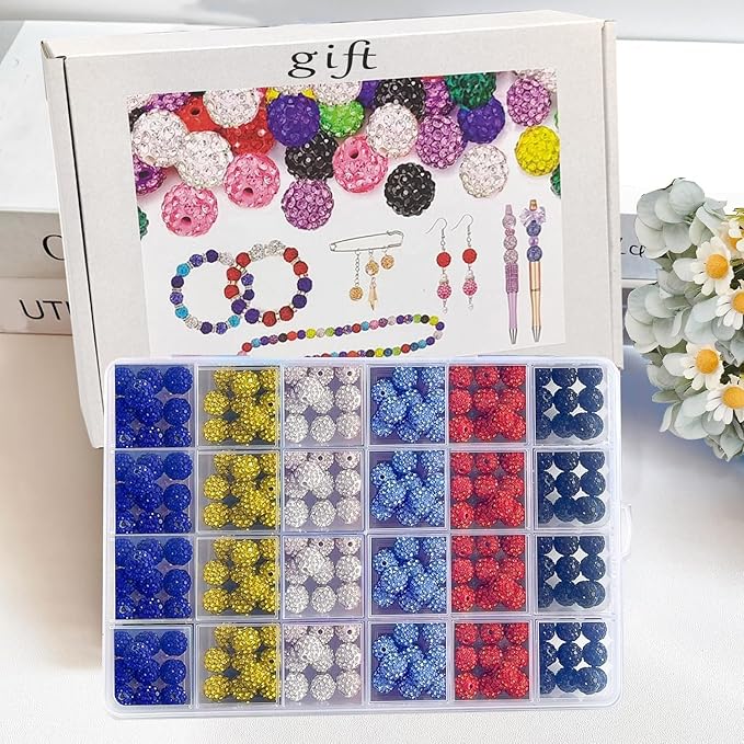 480 Handmade Crystal Beads, Including 240 Crystal Disco Ball Clay Beads and 240 Necklace Spacer, Suitable for DIY Shambhala Disco Diamond Necklace Making (10mm)