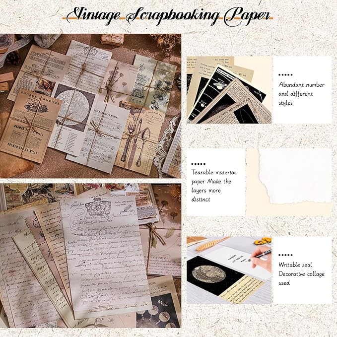 120Pcs Vintage Decor Scrapbook Paper Kit, Rice For Scrapbooking,Junk Journal Supplies, Decoupage paper,Card Making Supplies,And Cottage Core Room Decor DIY Mixed Media Collage Card