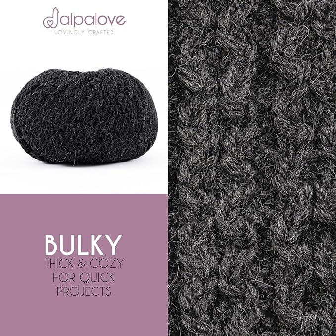 Bulky Set (6 x 1.75 oz) Super Soft Baby Alpaca Knitting Yarn Anthracite 328 Yards