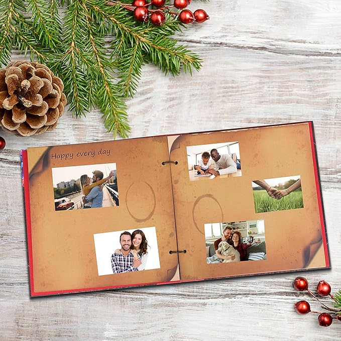 Scrapbook Photo Album, Our Adventure Scrap Book, 12 Inches by Inches Embossed Words Hard Cover Movie Up Travel Scrapbook for Anniversary, Wedding, Travelling, Baby Shower, etc (Scrapbook-Balloon)