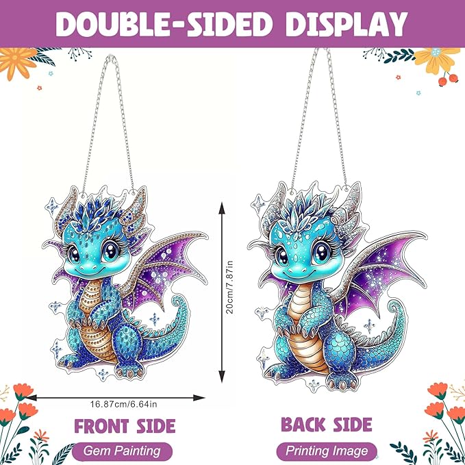 NAIMOER Diamond Art Hanging Kits for Adults, Dragon Diamond Art Suncatchers, 5D Special Shape Fall Diamond Painting Pendant Window Ornament Gifts for Home Garden Door Wall Decor