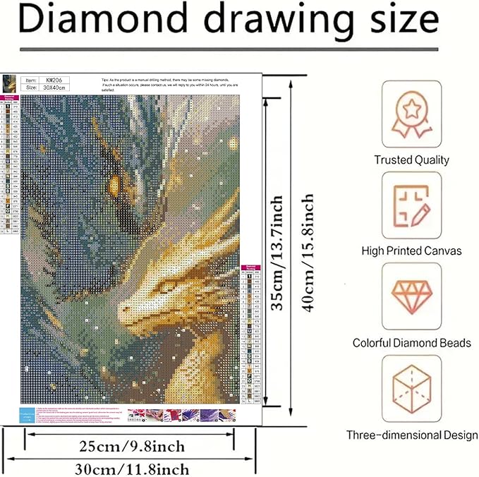 BYGFHLYW 5D Diamond Painting Kits for Adults, Black Golden Dragons Diamond Art Kits for Adults Beginner, DIY Full Drill Diamond Dot Gem Painting for Home Wall Decor 12x16 inch