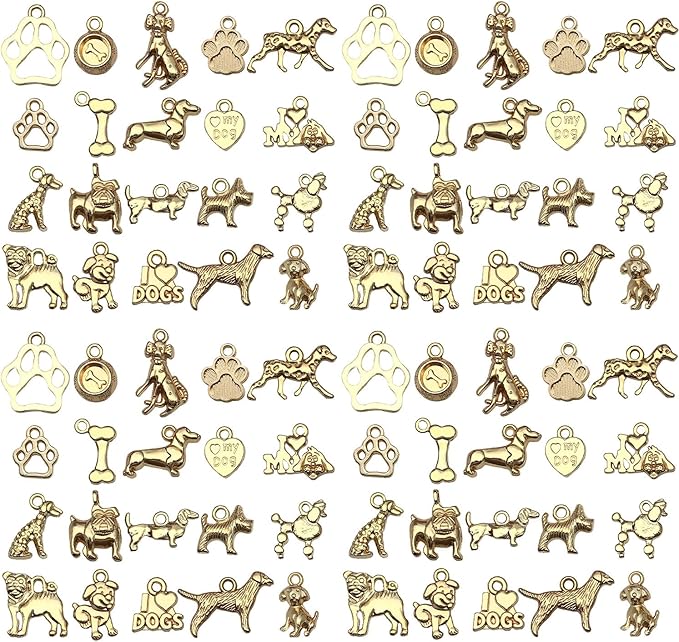 100pcs Craft Supplies Pet Dog Animals Charms Pendants for Crafting Jewelry Findings Making Accessory for DIY Necklace Bracelet (KC Golden sn860)