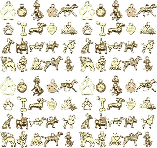 100pcs Craft Supplies Pet Dog Animals Charms Pendants for Crafting Jewelry Findings Making Accessory for DIY Necklace Bracelet (KC Golden sn860)
