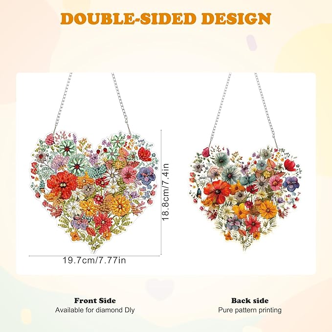 HEIBAGO Heart Flower Diamond Art Hanging Kits for Adults, Diamond Art Suncatchers, 5D Special Shape Diamond Painting Pendant, DIY Window Ornament Gifts for Home Garden Door Wall Decor 8.3 x 8.3 Inch
