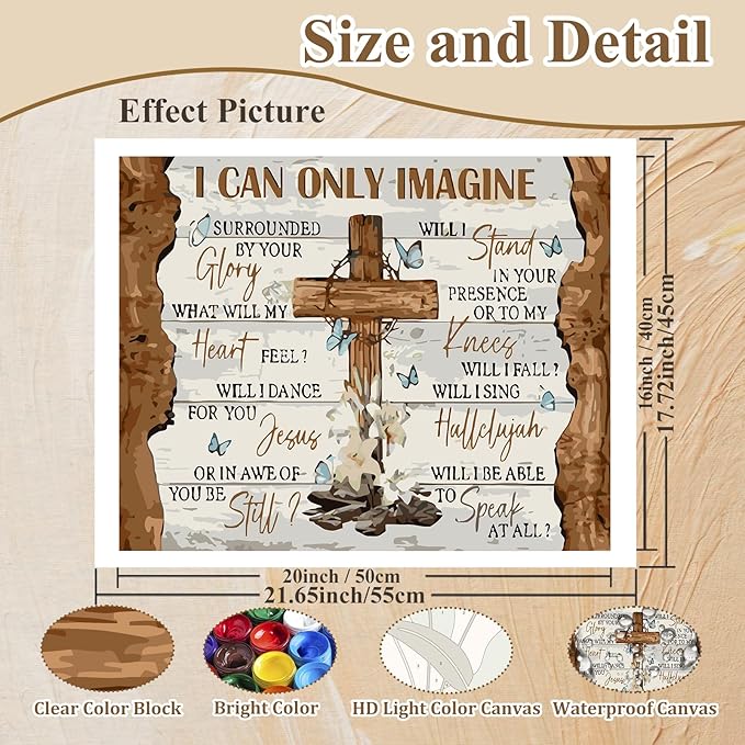 HMZephitiquc Jesus Paint by Number for Adults, Cross Paint by Numbers Kit for Adults Beginner, Painting by Numbers, Easy Oil DIY Crafts for Gift Home Decor 16x20 in