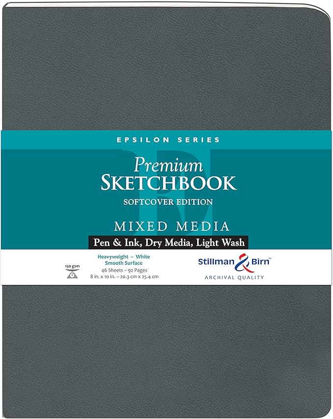 Stillman & Birn Epsilon Series Softcover Sketchbook, 8" x 10", 150 GSM (Heavyweight), White Paper, Smooth Surface