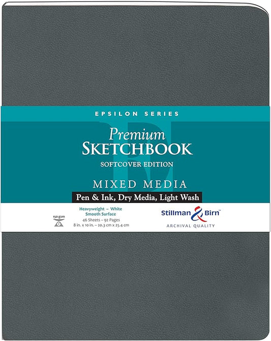 Stillman & Birn Epsilon Series Softcover Sketchbook, 8" x 10", 150 GSM (Heavyweight), White Paper, Smooth Surface